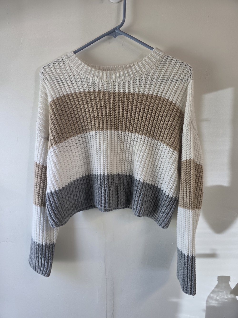 moon & madison Cream, Tan & Gray Striped Crewneck Sweater